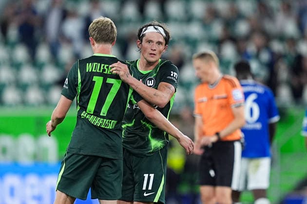 September 18, 2026, xydrx, Men s, Soccer, 2. Bundesliga, VfL Wolfsburg vs. SV Darmstadt 98, 2026–2027 season, Volkswagen Arena: Alexander Bernhardsson (VfL Wolfsburg, 17) and Fabian Reese (VfL Wolfsburg, 11) celebrate the 5–1 victory. DFB regulations prohibit any use of photographs as image sequences and or quasi-video. Copyright: HMBxMedia YannisxDreimann