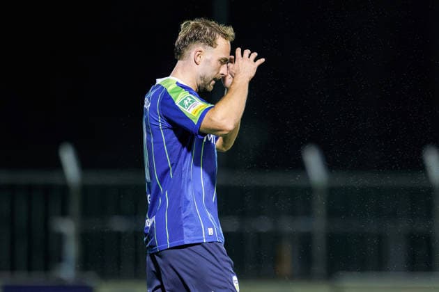 September 18, 2026, xkwix, Soccer, Regionalliga West, SV Rödinghausen vs. FC Gütersloh, Häcker Wiehenstadion, Matchday 9, 2026–2027 Season: Julius Langfeld of FC Gütersloh, looking frustrated and disappointed, throws his hands above his head. DFB regulations prohibit any use of photographs as image sequences and or quasi-video. Photo: xKamilxWilkowskixPressefotoKochx, North Rhine-Westphalia Germany