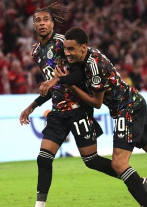 Bayern s No. 17 Michael OLISE and Bayern s No. 10 Jamal MUSIALA after scoring the 3-0 goal. Soccer, Munich, Union Berlin, Bundesliga, FC Bayern Munich vs. 1. FC Union Berlin, Matchday 4, 2026-2027 season, on September 18, 2026, in Munich, ALLIANZ ARENA, Germany. Source: Copyright Credit: Oryk HAIST xFUSSBALL-BAYERN-UNIONx