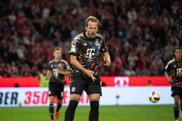 GER, Bavaria, Munich, Soccer, FC Bayern Munich vs. 1. FC Union Berlin, at the Allianz Arena, Munich, Bundesliga, Matchday 4, September 18, 2026, from left: Harry Kane, FC Bayern Munich, 9, goal celebration, joy, emotions, cheering, celebration, goal scored, celebrate, goal celebration, joy, emotions, celebration, cheering, goal scored, celebrate. DFL and DFB regulations prohibit any use of photographs as image sequences and or quasi-video, Copyright: HMB-Media MichaelxNibel