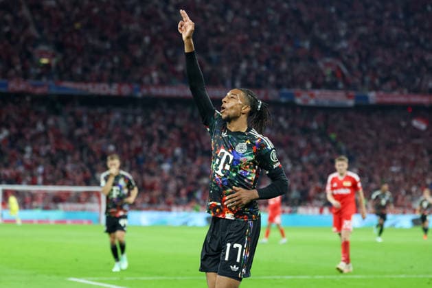 Celebration of Michael Olise’s goal to make it 6–0, FC Bayern Munich, 17, GER, FC Bayern Munich vs. 1. FC Union Berlin, Soccer, Bundesliga, Matchday 4, 2026–2027 Season, September 18, 2026, DFL and DFB regulations prohibit any use of photographs as image sequences and or quasi-video, GER, FC Bayern Munich vs. 1. FC Union Berlin, Soccer, Bundesliga, Matchday 4, 2026–2027 season, September 18, 2026, Munich Copyright: xEibner-Pressefoto JennixMaulx EP_JML