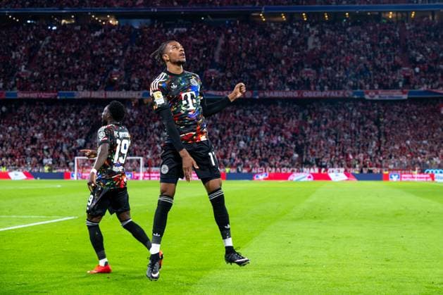 Soccer, Men s, 2026–2027 Season, Bundesliga 1, Matchday 4, FC Bayern Munich 1 FC Union Berlin, from left: Alphonso Davies (Bayern Munich), Michael Olise (Bayern Munich), celebration after the 7–0 goal, September 18, 2026, Copyright: xMatthiasxKochx
