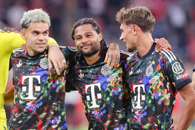 Luis Diaz of FC Bayern Munich, Serge Gnabry of FC Bayern Munich, and Tom Bischof of FC Bayern Munich celebrate during the Bundesliga match between FC Bayern Munich and 1. FC Union Berlin at the Allianz Arena on September 18, 2026, in Munich, Germany. Photo by Marco Steinbrenner, DeFodi Images. Luis Diaz of FC Bayern Munich, Serge Gnabry of FC Bayern Munich, and Tom Bischof of FC Bayern Munich cheer during the Bundesliga match between FC Bayern Munich and 1. FC Union Berlin at the Allianz Arena on September 18, 2026 in Munich, Germany. Photo by Marco Steinbrenner, DeFodi Images. DFB and DFL regulations prohibit any use of photographs as image sequences and or quasi-video. Photo by Marco Steinbrenner, DeFodi Images.
