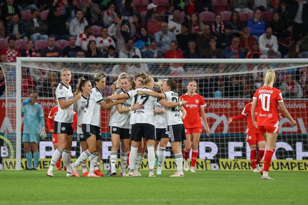 September 18, 2026, xusrbx, Soccer, Google Pixel, Women s Bundesliga, FSV Mainz 05 vs. Eintracht Frankfurt, Nina Luehrssen (Eintracht Frankfurt), No. 11, scores the goal to tie the game at 2–2 in the 65th minute, Mainz