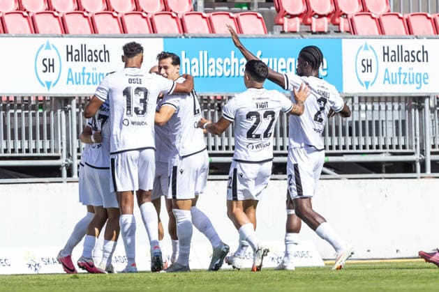 SV Sandhausen vs. SSV Ulm 1846 Soccer, Regionalliga Southwest, Matchday 8, Stadion am Hardtwald, Sandhausen, September 19, 2026 Goal celebration, cheers, joy after a goal; Mert Tasdelen scores the 1-0 goal for SV Sandhausen, 11 Team SV Sandhausen SV Sandhausen vs. SSV Ulm 1846 Soccer, Regionalliga Southwest, Matchday 8, Stadion am Hardtwald, Sandhausen, September 26, 2019 Photo by Lucca Fundel Sandhausen Stadion am Hardtwald, Baden-Württemberg, Germany