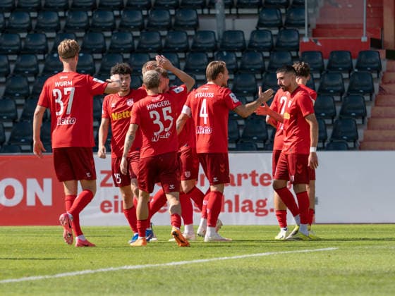 Goal to make it 0–1 by Nicolas Oliveira (SSV Jahn Regensburg), 25 , team celebration, GER, soccer, VfB Stuttgart II vs. SSV Jahn Regensburg, Landesliga 2, Matchday 8, Leinfelden-Echterdingen, 2026–2027 season, September 19, 2026, Germany, soccer, VfB Stuttgart II vs. SSV Jahn Regensburg, 3. Liga, Matchday 8, 2026–2027 season, September 19, 2026, Leinfelden-Echterdingen Copyright: xCarstenxSchweringx EP_CSG
