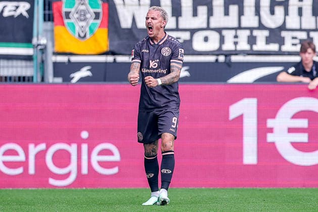 September 19, 2026, Soccer, Borussia Mönchengladbach 1 FSV Mainz 05, 1 Bundesliga, Matchday 4, Ista Borussia Park, 2026–27 Season, Goal celebration after the 1–1 goal by Phillip Tietz, 1 FSV Mainz 05, 09. DFB regulations prohibit any use of photographs as image sequences and or quasi-video. North Rhine-Westphalia, Germany