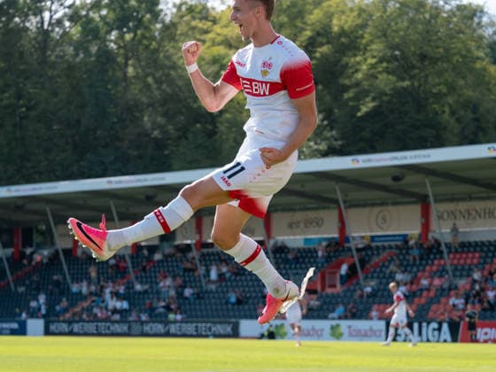 Goal for the 3-3 tie by Oliver Roelke (VfB Stuttgart II), September 11, Germany, Soccer, VfB Stuttgart II vs. SSV Jahn Regensburg, 3rd Division, Matchday 7, 2026–2027 Season, September 19, 2026 GER, Soccer, VfB Stuttgart II vs. SSV Jahn Regensburg, 3. Liga, Matchday 7, 2026–2027 season, September 19, 2026 Aspach Copyright: xCarstenxSchweringx EP_CSG