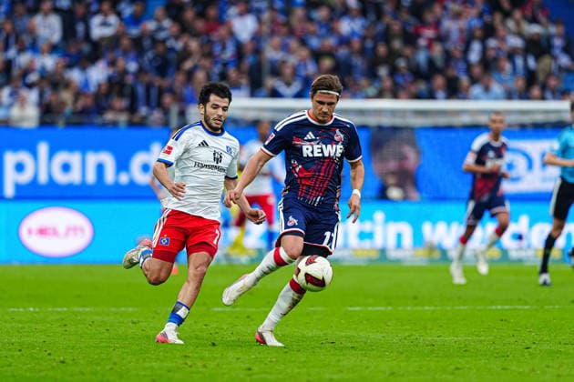 Zakaria El Ouahdi, Hamburger SV, 07; Alessio Castro Montes, 1 FC Köln, 17 GER; Hamburger SV vs. 1 FC Köln, soccer, Bundesliga 1, Matchday 4, 2026–2027 season, September 19, 2026 DFL regulations prohibit any use of photographs as image sequences and or quasi-video GER, Hamburger SV vs. 1. FC Köln, soccer, 1st Bundesliga, Matchday 04, 2026–2027 Season, September 19, 2026, Hamburg Copyright: xEibner-Pressefoto MarcelxvonxFehrnx EP_MFN