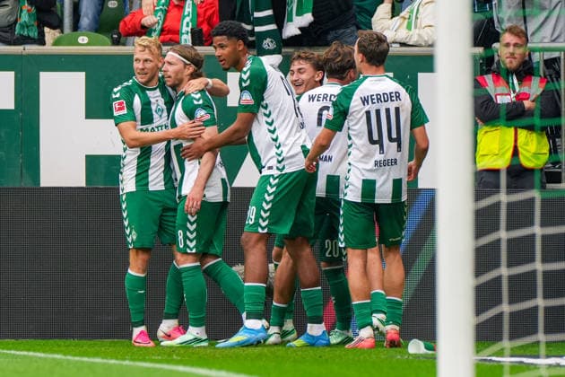 Goal to make it 3–2 for Werder Bremen by Mitchell Weiser, Werder Bremen, 8, goal celebration, joy, emotions, German soccer, Bundesliga, 2026–27 season, Matchday 4, September 19, 2026, Werder Bremen vs. FC Augsburg, Weserstadion, Bremen Copyright: xLeonxFrickx