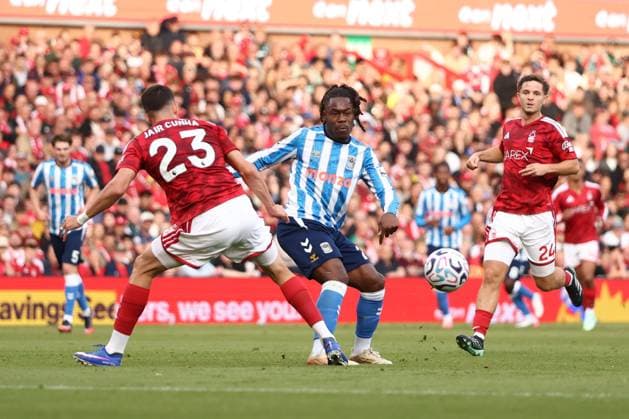 Brandon Thomas-Asante of Coventry City in action. Nottingham Forest v Coventry City, Premier League, Football, The City Ground, Nottingham, UK - 19 Sep 2026Nottingham The City Ground United Kingdom EDITORIAL USE ONLY No use with unauthorised audio, video, data, fixture lists, club league logos or live services. Online in-match use limited to 120 images, no video emulation. No use in betting, games or single club league player publications. Copyright: xRyanxBrowne Shutterstockx 17158587fv