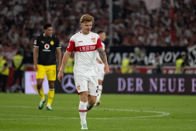September 19, 2026, GER, Soccer, Men s, 1st Bundesliga, 2026–2027 Season, Matchday 4, VfB Stuttgart vs. Borussia Dortmund Disappointment and frustration for Finn Jeltsch of VfB Stuttgart after the match, 29 DFB and DFL regulations prohibit any use of photographs as image sequences and or quasi-video footage Stuttgart MHP Arena, Baden-Württemberg, Germany Copyright: xNordphoto WolfgangxFrankx