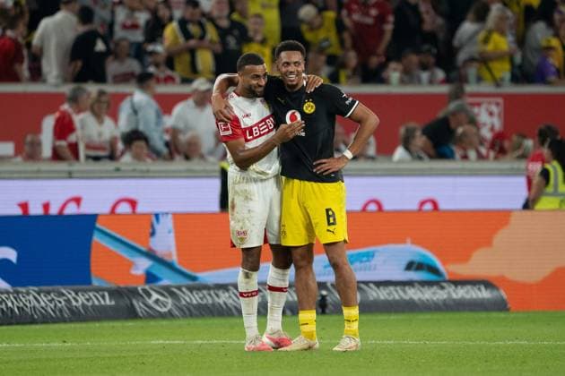 Josha Vagnoman, VfB Stuttgart, 04; Felix Nmecha, Borussia Dortmund, 08; GER; VfB Stuttgart vs. Borussia Dortmund; Soccer; Bundesliga 1; Matchday 4; 2026–2027 Season; September 19, 2026; DFL regulations prohibit any use of photographs as image sequences and or quasi-video, GER, VfB Stuttgart vs. Borussia Dortmund, soccer, Bundesliga 1, Matchday 4, 2026–2027 season, September 19, 2026, Stuttgart Copyright: xEibner-Pressefoto EdwardxCheungx EP_ECG