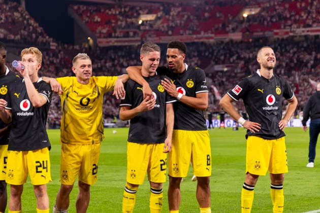 September 19, 2026, Soccer, Matchday 4 of the 1st Bundesliga, VfB Stuttgart vs. Borussia Dortmund: Daniel Svensson (Borussia Dortmund), Julian Ryerson (Borussia Dortmund), Joey Veerman (Borussia Dortmund), Felix Nmecha (Borussia Dortmund), Waldemar Anton (Borussia Dortmund), Stuttgart, MHP Arena, Baden-Württemberg, Germany, xRHR PHOTO DEx Copyright: DennisxEwert RHR-FOTOx RHR-FOTO DE
