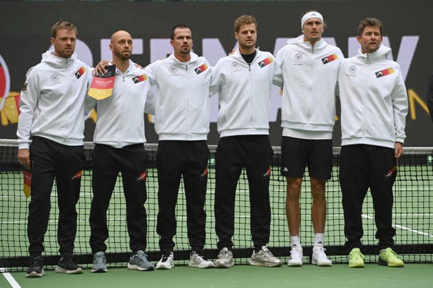 The German Davis Cup team, from left: Kevin KRAWIETZ (GER), Tim PUETZ (GER), Daniel ALTMAIER (GER), Yannick HANFMANN (GER), Alexander ZVEREV (GER), Michael KOHLMANN (GER), Captain GER Match 1: Alexander ZVEREV GER vs. Matej DODIC CRO. Germany GER vs. Croatia CRO. Tennis Davis Cup Qualifiers Round 2 on September 19, 2026, at the Heristo Arena in Halle, Westphalia, Germany Â