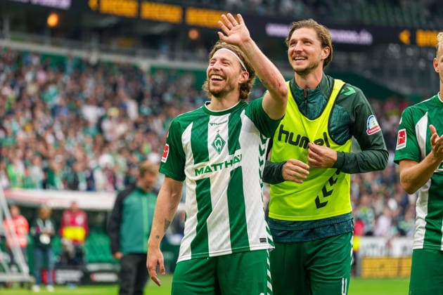 Mitchell Weiser, Werder Bremen, 8 Joy, Waving, Facial Expression, Emotion, Facial Gestures, German Soccer, Bundesliga, 2026–27 Season, Matchday 4, September 19, 2026, Werder Bremen vs. FC Augsburg, Weserstadion, Bremen Copyright: xLeonxFrickx