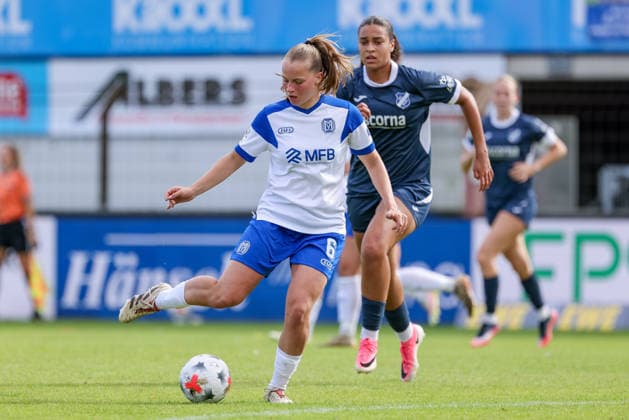 Lilly Bartke, SV Meppen, No. 6 with the ball, single frame, full-body shot, action, game scene, DFB REGULATIONS PROHIBIT ANY USE OF PHOTOGRAPHS AS SEQUENCE IMAGES AND OR VIDEO-LIKE PHOTO SERIES DFB REGULATIONS PROHIBIT ANY USE OF PHOTOGRAPHS AS IMAGE SEQUENCES AND OR QUASI-VIDEO, September 20, 2026, Meppen, Germany, Soccer, Women’s Bundesliga 2, SV Meppen vs. SC Sand xobx