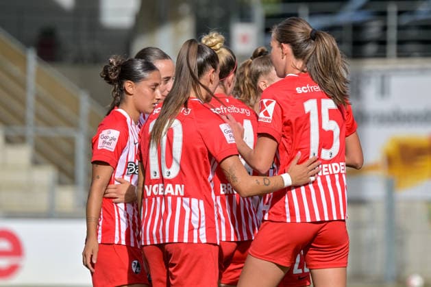Celebration of the 1-0 goal scored by Cornelia Kramer (Bayer 04 Leverkusen Women), 7 (own goal, GER), SC Freiburg vs. Bayer 04 Leverkusen, Women s Soccer, Bundesliga, Matchday 5, 2026–2027 Season, September 20, 2026 DFB regulations prohibit any use of photographs as image sequences and or quasi-video, GER, SC Freiburg vs. Bayer 04 Leverkusen, Women’s Soccer, Bundesliga, Matchday 5, 2026–2027 Season, September 20, 2026, Freiburg Copyright: xEibner-Pressefotox EP_THS