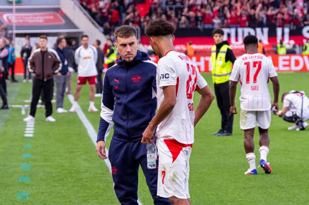 September 20, 2026, Soccer, Matchday 4 of the 1. Bundesliga, Bayer 04 Leverkusen vs. RB Leipzig, Brajan Gruda (RB Leipzig), Tidiam Gomis (RB Leipzig), Leverkusen, BayArena, North Rhine-Westphalia, Germany, xRHR, PHOTO DEx Copyright: DennisxEwert RHR-FOTOx RHR-FOTO DE