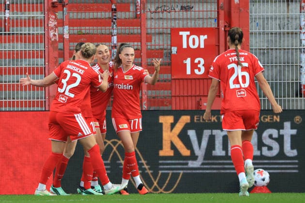 September 20, 2026, GER Germany, Soccer, Bundesliga 1, Women, 2026–2027, Alte Försterei, 1. FC Union vs. RB Leipzig 1–0 by Lia Kamber (1. FC Union Berlin 41), goal celebration, cheering, joy, happiness, happy, positive emotions, Union players’ huddle, DFB and DFL regulations prohibit any use of photographs as image sequences and or quasi-video. nordphoto GmbH, Engler, Berlin, Alte Foersterei Stadium, Berlin, Germany Copyright: xNordphotox xEnglerx