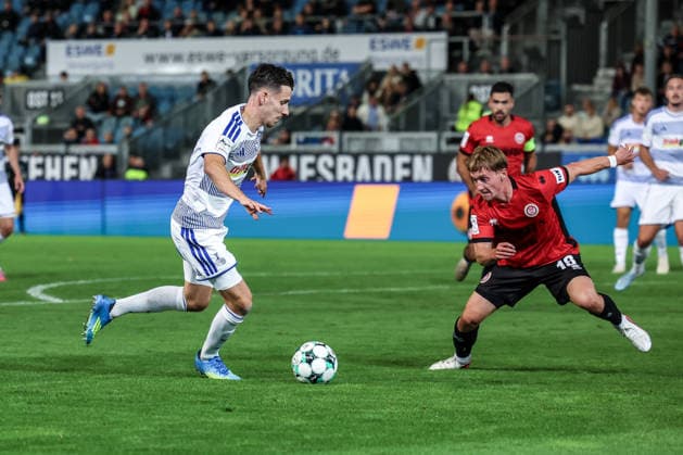 Sports, Soccer, 3rd Division, 2026–2027 Season, Matchday 7: SV Wehen Wiesbaden vs. MSV Duisburg, September 20, 2026, BRITA Arena; Conor Noß (MSV Duisburg), 14 Fabian Greilinger (Wiesbaden), 18 Wiesbaden, BRITA Arena, Hesse, Germany
