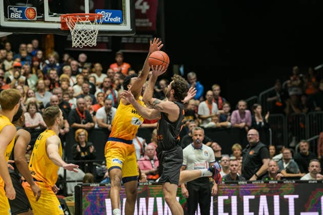 easyCredit Basketball Bundesliga, Matchday 3, Niners Chemnitz vs. Phoenix Hagen, September 27, 2026, starting at 4:30 p.m., Chemnitz, Chemnitz Arena. In the photo: No. 25 Ben Burnham. easyCredit Basketball Bundesliga, Matchday 3, Niners Chemnitz vs. Phoenix Hagen, Chemnitz, Saxony, Germany Copyright: xEHLxMedia MichelxKöhlerx 20262709-Niners-Chemnitz-Phoenix-Hagen_006