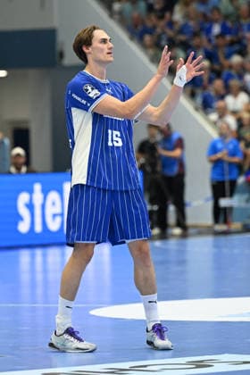 September 27, 2026, GER, Handball, Men s, Opel HBL, 2026–2027 Season, Matchday 6, VfL Gummersbach vs. Bergischer HC Miro Schluroff VfL Gummersbach 15, individual play, full-body shot, DFB and DFL regulations prohibit any use of photographs as image sequences and or quasi-video Gummersbach SCHWALBE Arena, North Rhine-Westphalia, Germany Copyright: xNordphoto Meuterx