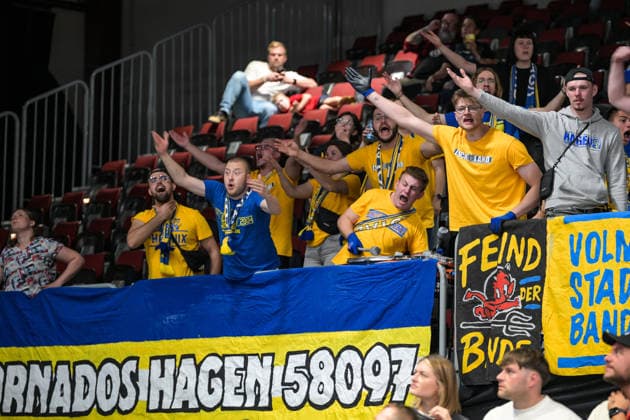 easyCredit Basketball Bundesliga, Matchday 3, Niners Chemnitz vs. Phoenix Hagen, September 27, 2026, starting at 4:30 p.m., Chemnitz, Chemnitz Arena. Pictured: Phoenix Hagen fan section. easyCredit Basketball Bundesliga, Matchday 3, Niners Chemnitz vs. Phoenix Hagen, Chemnitz, Saxony, Germany Copyright: xEHLxMedia MichelxKöhlerx 20262709-Niners-Chemnitz-Phoenix-Hagen_138