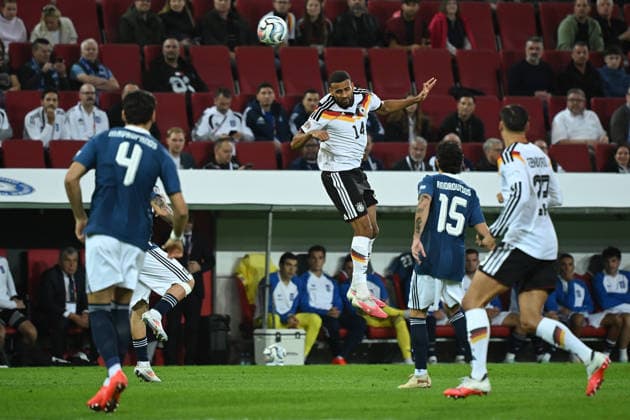 September 27, 2026, xemx, Soccer, UEFA Nations League, Germany vs. Greece, Philipp Treu, German National Soccer Team (DFB), tackle, action, battle for the ball, Augsburg