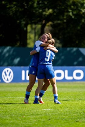 September 27, 2026, GER, Soccer, Women, DFB Cup, 2026–2027 Season, Round 1, SpVgg Greuther Fürth vs. TSG 1899 Hoffenheim: Marie Steiner (Hoffenheim, 9) and Laia Martret Jiménez (Hoffenheim, 21) celebrate the goal that made it 0–1 against Fürth at the Julius Hirsch Sports Center in Bavaria, Germany Copyright: xNordphoto Memmlerx