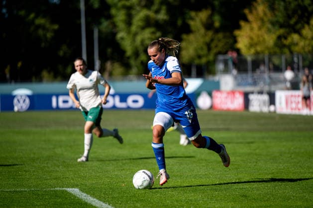 September 27, 2026, GER, Soccer, Women s, DFB Cup, 2026–2027 Season, Round 1, SpVgg Greuther Fürth vs. TSG 1899 Hoffenheim, Martine Trollsas Fenger (Hoffenheim), 15 (Fürth), Julius Hirsch Sports Center, Bavaria, Germany Copyright: xNordphoto Memmlerx
