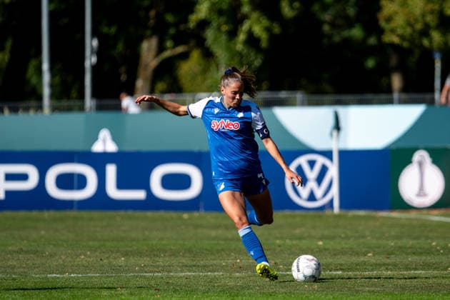 September 27, 2026, GER, Soccer, Women, DFB Cup, 2026–2027 Season, Round 1, SpVgg Greuther Fürth vs. TSG 1899 Hoffenheim, Lisann Kaut (TSG Hoffenheim), 04 on the ball, Fürth, Julius Hirsch Sports Center, Bavaria, Germany Copyright: xNordphoto Memmlerx