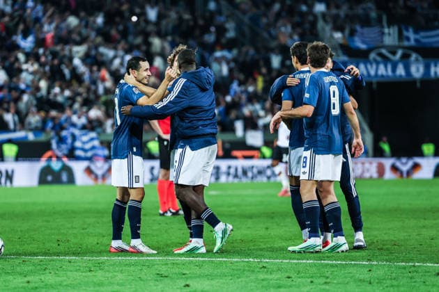 Sports, Soccer, UEFA Nations League 2026–2027 Season, Group A2, Matchday 2: Germany vs. Greece, September 27, 2026, WWK Arena, Augsburg. The Greek players celebrate their victory after the game at the WWK Arena in Augsburg, Bavaria, Germany.