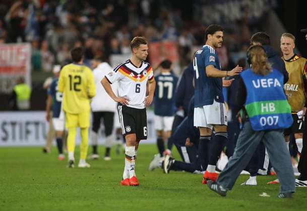 Germany vs. Greece, Soccer, Men s, 2026–2027 Season, International Match, Nations League, Matchday 2, League A, Group 2, WWK Arena: Joshua Kimmich of Germany stands on the field, looking pensive and disappointed after the final whistle