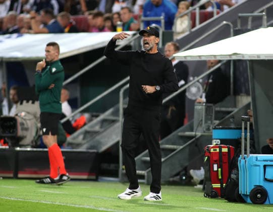 Germany vs. Greece, Soccer, Men s, 2026–2027 season, international match, Nations League, Matchday 2, League A, Group 2, WWK Arena; Jürgen Klopp, Germany s national team coach, agitated on the sidelines, gesturing, shouting, screaming, emotional, dissatisfied