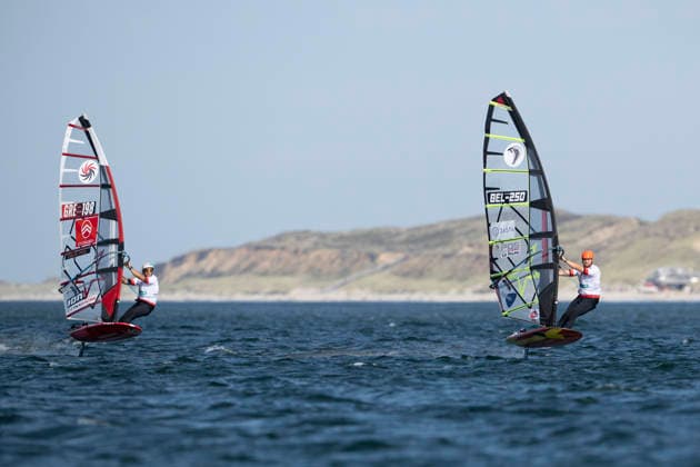 PWA Citroën World Windsurfing Tour Sylt 2026 Day 2 Freestyle Men, Slalom Men Training, Sylt Westerland, September 27, 2026 John Soukos, Slalom Foil Men, Greece, GRE 198 Cyril Evard, Slalom Foil Men, Belgium, BEL 250 PWA Citroën World Windsurfing Tour Sylt 2026 Day 2: Freestyle Men, Slalom Men Training on September 27, 2026, off Brandenburger Beach, motorboat on Sylt, Westerland, Germany Copyright: xBEAUTIFULxSPORTS AndreasxDickx