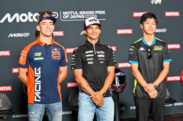 MOTO - MOTO GP - GRAND PRIX OF JAPAN 2026 MARTIN Jorge (spa), Aprilia Racing, Aprilia RS-GP26, portrait, presse conference with ACOSTA Pedro (spa), Red Bull KTM Factory Racing, KTM RC16 and OGURA Ai (jpn), Trackhouse MotoGP Team, Aprilia RS-GP26 during the 2026 MotoGP Motul Grand Prix of Japan on the Twin Ring Motegi Circuit from October 2 to 4th, At Motegi, Japan - MotegiJapan Copyright: xGIGIxSOLDANOx