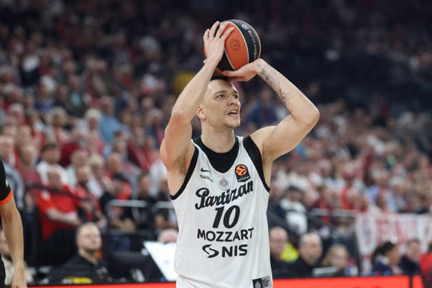Nikola Tanaskovic, Partizan Belgrade, No. 10 with the ball, GER, FC Bayern Basketball vs. Partizan Mozzart Bet Belgrade, Basketball, EuroLeague, Matchday 3, 2026–2027 Season, October 2, 2026, GER, FC Bayern Basketball vs. Partizan Mozzart Bet Belgrade, Basketball, EuroLeague, Matchday 3, 2026–2027 Season, October 2, 2026, Munich Copyright: xEibner-Pressefoto JennixMaulx EP_JML