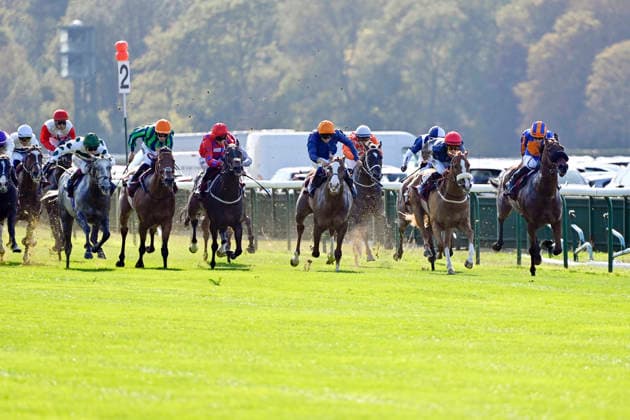 October 4, 2026, Longchamp, Paris, FRA: Miss Yechance, second from the right with Jack Nicholls aboard, wins the Prix de l Abbaye at the ParisLongchamp racetrack. Horse, Jockey, Miss Yechance, Nicholls, Victory, Finish Line, Finish 261004C973LONGCHAMP JPG