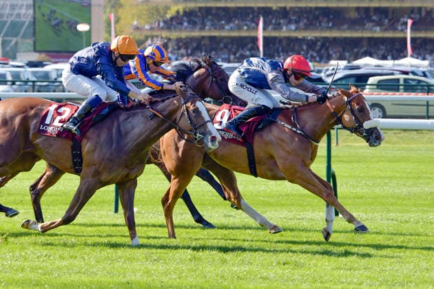 October 4, 2026, Longchamp, Paris, FRA: Miss Yechance, ridden by Jack Nicholls, wins the Prix de l Abbaye at the ParisLongchamp racetrack. Horse, Jockey, Miss Yechance, Nicholls, Victory, Finish, Finish Line 261004C975LONGCHAMP JPG