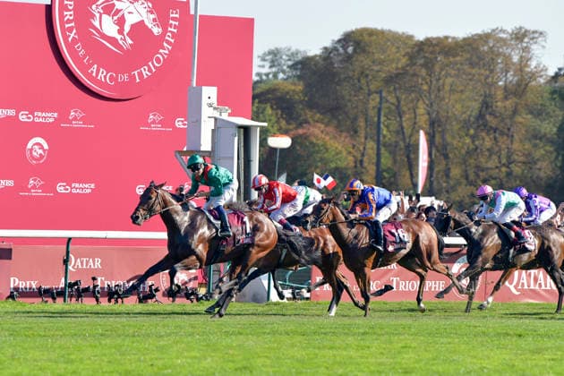 October 4, 2026, Longchamp, Paris, FRA: Daryz, ridden by Mickael Barzalona, wins the Qatar Prix de l Arc de Triomphe at the ParisLongchamp racetrack. Horse, Jockey, Daryz, Barzalona, Victory, Finish, Finish Line 261004C979LONGCHAMP JPG