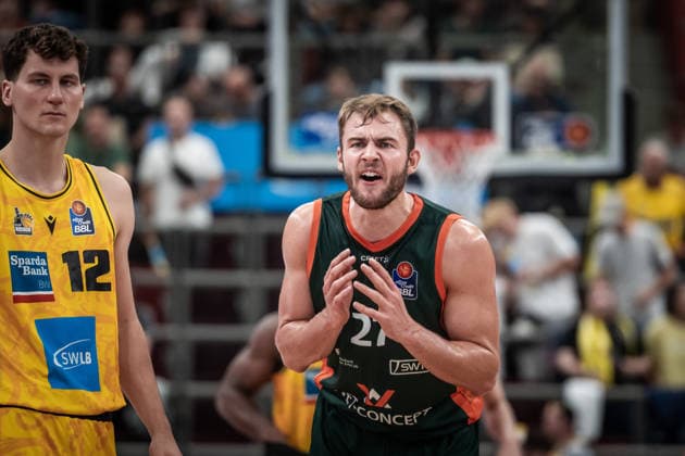 Moritz Krimmer, VET CONCEPT Gladiators Trier, 27 GER, MHP Riesen Ludwigsburg vs. VET CONCEPT Gladiators Trier, Basketball Bundesliga, easycredit BBL, Matchday 4, 2026–2027 Season, October 4, 2026 GER, MHP Riesen Ludwigsburg vs. VET CONCEPT Gladiators Trier, Basketball Bundesliga, easycredit BBL, Matchday 4, 2026–2027 season, October 4, 2026 Ludwigsburg Copyright: xSandyxDinkelackerx EP_SDR