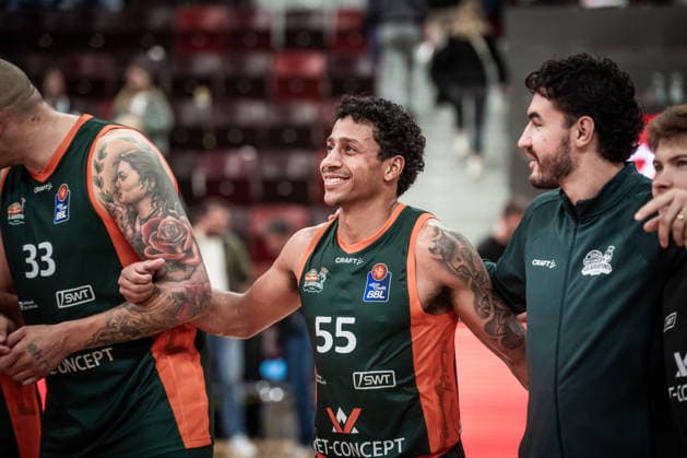 Eli Brooks VET CONCEPT Gladiators Trier, 55 Joy, Cheering, Smiling GER, MHP Riesen Ludwigsburg vs. VET CONCEPT Gladiators Trier, Basketball Bundesliga, easycredit BBL, Matchday 4, 2026–2027 Season, October 4, 2026 GER, MHP Riesen Ludwigsburg vs. VET CONCEPT Gladiators Trier, Basketball Bundesliga, easycredit BBL, Matchday 4, 2026–2027 Season, October 4, 2026 Ludwigsburg Copyright: xSandyxDinkelackerx EP_SDR