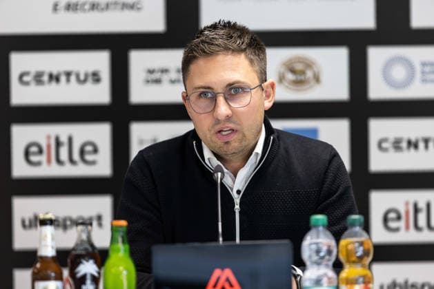 Press Conference: SSV Ulm 1846 Soccer – Introduction of Alois Schwartz, Soccer, Regionalliga Southwest, Donaustadion Ulm, October 6, 2026; cropped single image, portrait: Max Rieck, SSV Ulm 1846 Soccer; SSV staff member, press spokesperson, and office manager; press conference for SSV Ulm 1846 Soccer; introduction of Alois Schwartz, Soccer, Southwest Regional League, Donaustadion Ulm, October 26, 2006; Photo by Lucca Fundel, Ulm, Donaustadion, Baden-Württemberg, Germany