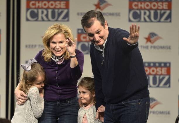 Texas Sen. Ted Cruz, 2016 Republican presidential candidate, greets supporters with his wife, Heidi, and daughters Caroline (L) and Catherine at the conclusion of a Keep the Promise rally at Faith Baptist Bible College, January23, 2016, in Ankeny, Iowa. Cruz is running against a large field of GOP candidates, including real estate mogul Donald J. Trump, Florida Sen. Marco Rubio and retired neurosurgeon Ben Carson ahead of Iowa s first-in-the-nation caucuses, February 1. IWP20160123514 MIKExTHEILER
