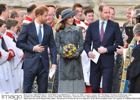March 14, 2016 - London, London, UK - The Queen, The Duke of Edinburgh, Kate, Duchess of Cambridge, William, Duke of Cambridge, Prince Harry, The Duke of York, Ellie Goulding, Kofi Annan attend the Commonwealth Day Observance Service At Westminister Abbey. The annual multi-faith service is a celebration of the Commonwealth London, UK. London UK - ZUMAl94_