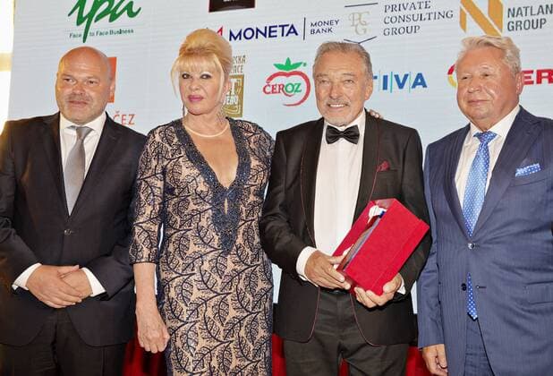 Ivana Trump, second left, a former wife of the incumbent U.S. president, internationally popular Czech pop star Karel Gott, second right, physiotherapist Pavel Kolar, left, and sports manager Miroslav Cernosek, right, are presented with the Ambassador of the Czech Republic title, a new award launched by the Spolecnost CZECH TOP group at Prague Castle, on Wednesday, June 21, 2017. The award goes to personalities whose professional successes have contributed to the Czech Republic s international fame. (CTKxPhoto RenexFluger) CTKPhotoF201706220911001
