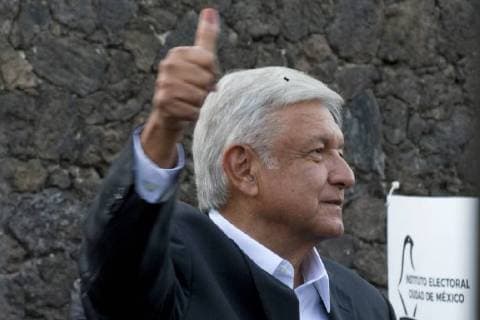 July 1, 2018 - Mexico, Ciudad De Mexico, MEXICO - Presidential candidate Andres Manuel Lopez Obrador, of the MORENA party, casts his vote during general elections in Mexico City, Mexico, Sunday, July 1, 2018. Voters will choose a new president and make decisions on more than 18,000 other posts including a new Congress, several governorships and municipal seats, according to the Mexican Election Institute Mexico MEXICO - ZUMAp124 20180701_zaa_p124_002 Copyright: xAntonioxNavax