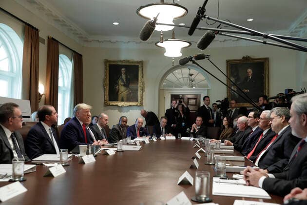 United States President Donald J. Trump speaks during a Cabinet Meeting at the White House in Washington, DC on October 21, 2019. Pictured from left to right: Administrator of the US Environmental Protection Agency Andrew Wheeler, US Secretary of Health and Human Services (HHS) Alex Azar, The President, US Secretary of State Mike Pompeo (partially obscured), US Secretary of Labor Eugene Scalia, US Secretary of Housing and Urban Development (HUD) Ben Carson, US Secretary of Commerce Wilbur L. Ross, Jr., US Trade Representative Robert Lighthizer, Acting White House Chief of Staff Mick Mulvaney, Gina Haspel, Director, Central Intelligence Agency (CIA), US Secretary of Agriculture Sonny Perdue, US Secretary of the Treasury Steven T. Mnuchin, US Vice President Mike Pence, and US Attorney General William P. Barr. Copyright: xYurixGripasx