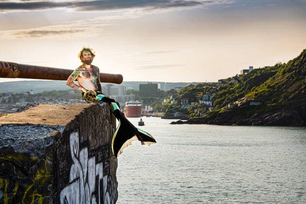 November 25, 2019, Newfoundland and Labrador, Canada: IN PHOTO: Model Jon Price..A group of bearded Canadian men have been transformed into mermen for a hilarious charity calendar...The Newfoundland and Labrador Beard and Moustache Club (NLBMC) have raised over £291,000 ($500,000) for local charities from sales of over 30,000 calendars worldwide and now the men are back for the 2020 edition sporting facial hair with fishtails and scales...Dubbed the â€oe2020 MerBâ€⠢ys Calendarâ€Â, it combines the word Merman with the Newfoundland term â€oebâ€⠢y†(pronounced â€oebyeâ€Â), a term similar to the word buddy. ..Hasan Hai, founder of the NLBMC and the MerBâ€⠢ys project, explains: â€oeOur club embraces healthy and progressive expressions of masculinity; we delight in breaking down outdated and harmful s - ZUMAc218 20191125_zia_c218_022 Copyright: xCOVERxImagesx